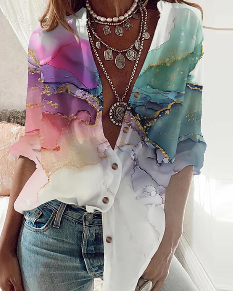 

Marble Print Buttoned Long Sleeve Shirt, White