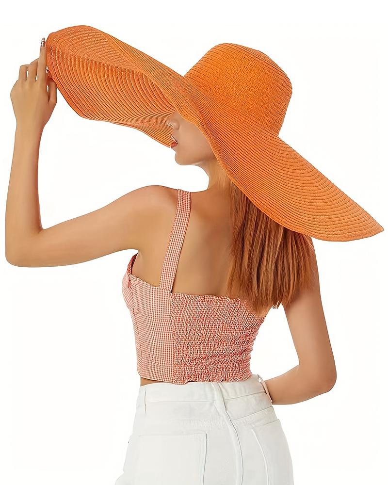 

Oversized Wide Brim Straw Beach Hat, Orange