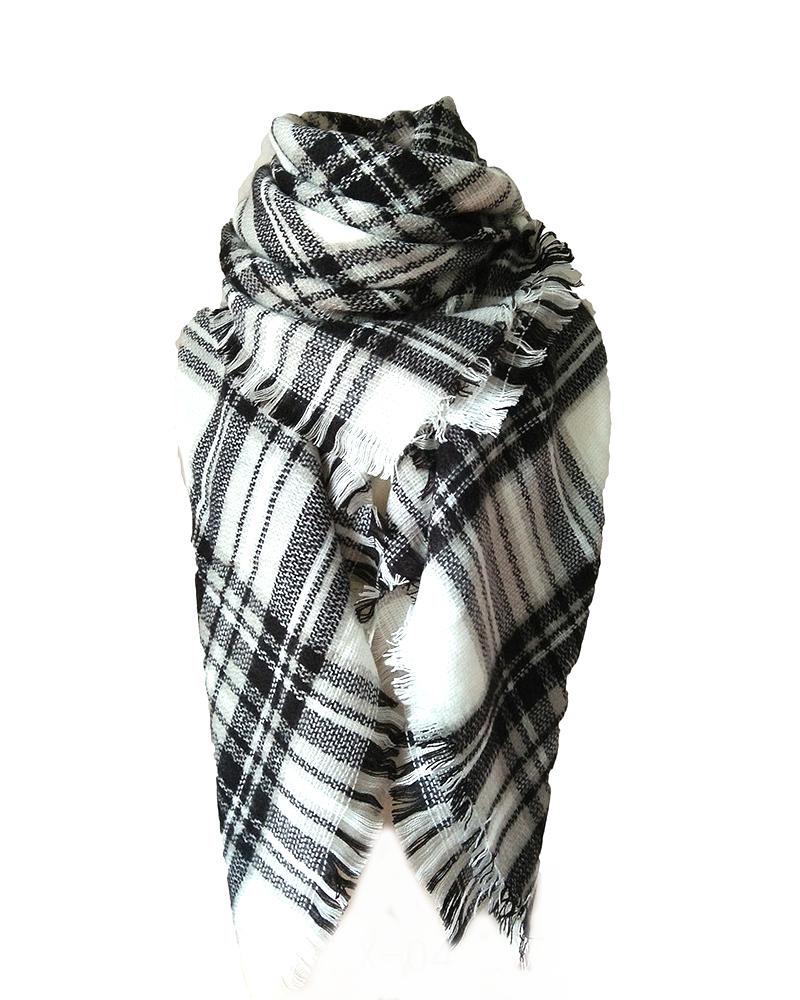 

Plaid Colorblock Fringe Hem Scarf, Style2