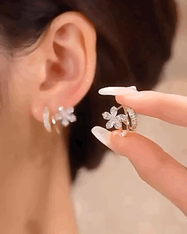 

1Pair Rhinestone Decor Floral Pattern Earrings, Gold