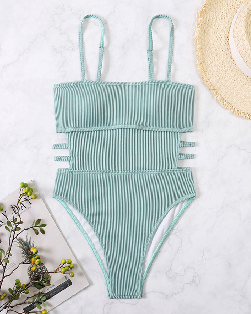 

Ladder Cutout Ribbed One-Piece Swimsuit, Light green