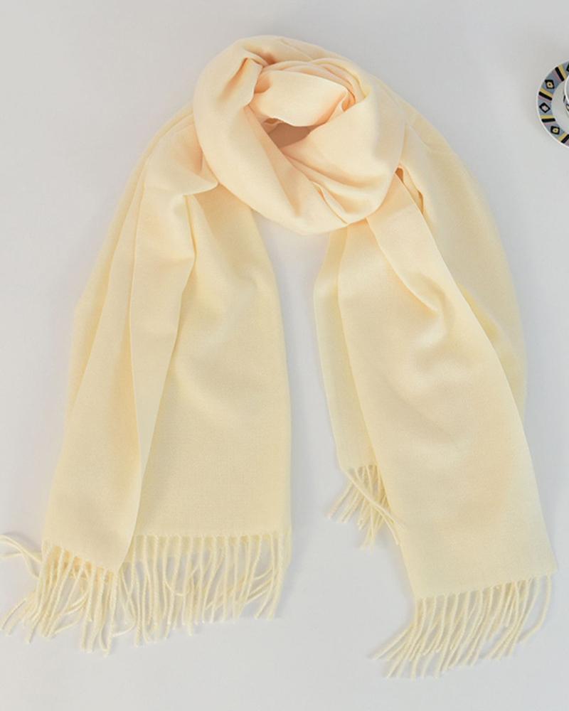 

Warm Long Tassel Design Scarf, Nude