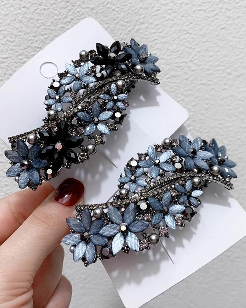 

1pc Rhinestone Floral Shaped Elegant Hair Clip, Black