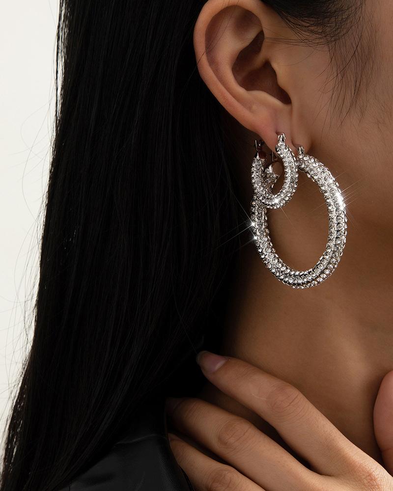 

1Pair Studded Hoop Earrings, Silver