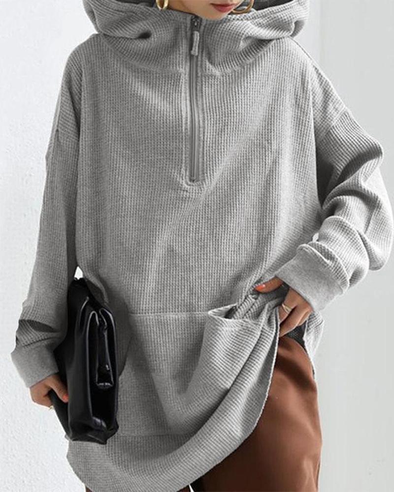 

Long Sleeve Zip Front Casual Hoodie, Gray