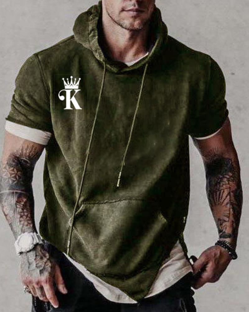 

Pokers Print Short Sleeve Loose Hooded Sweatshirts, Green