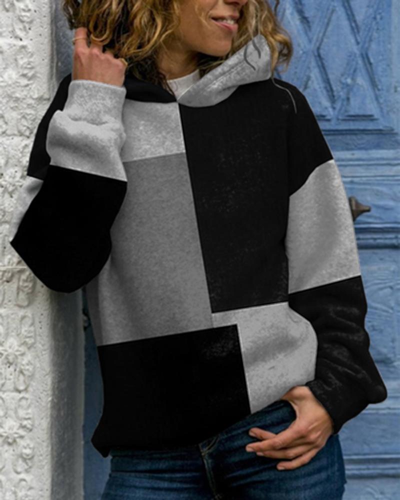 

Colorblock Long Sleeve Hooded Sweatshirt, Black