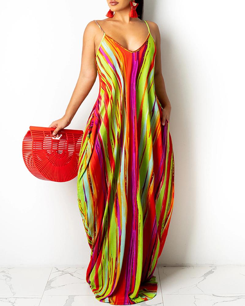 

Colorblock Pocket Design Sleeveless Maxi Dress, Style1