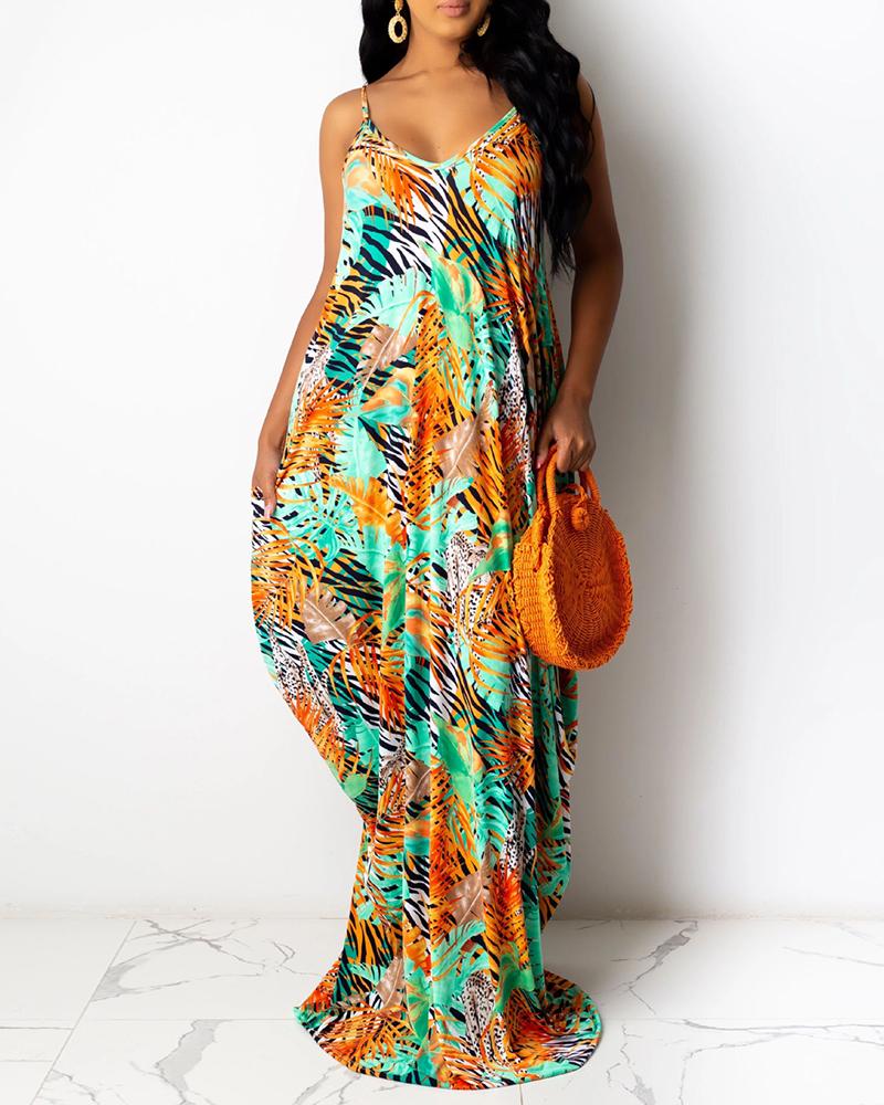 

Colorblock Pocket Design Spaghetti Strap Maxi Dress, Green