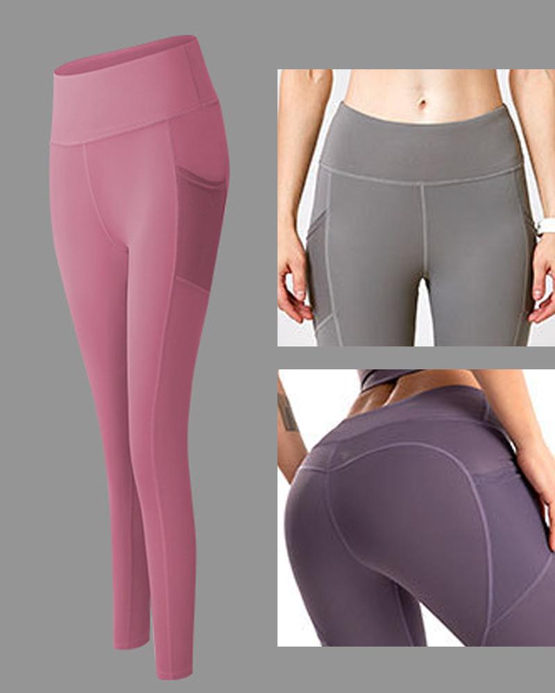 

Contrast Mesh Pocket Design High Waist Butt Lift Yoga Pants, Pink