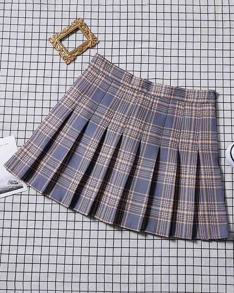

Plaid Print High Waist Pleated Skirt, Style3