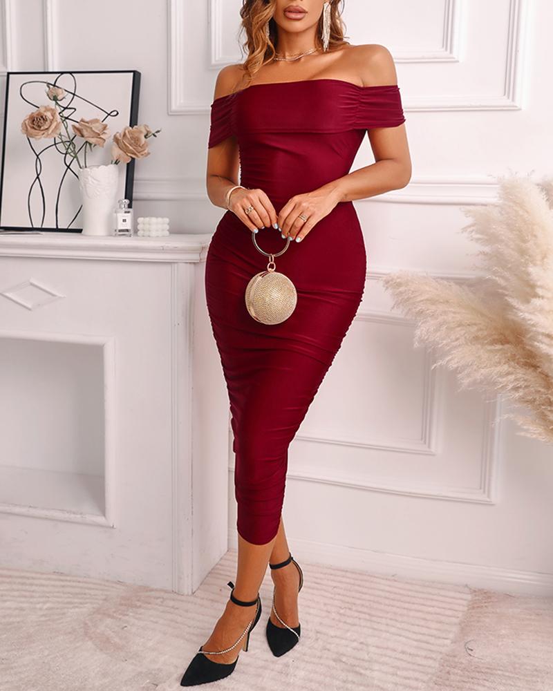 

Off Shoulder Ruched Skinny Party Dress, Red