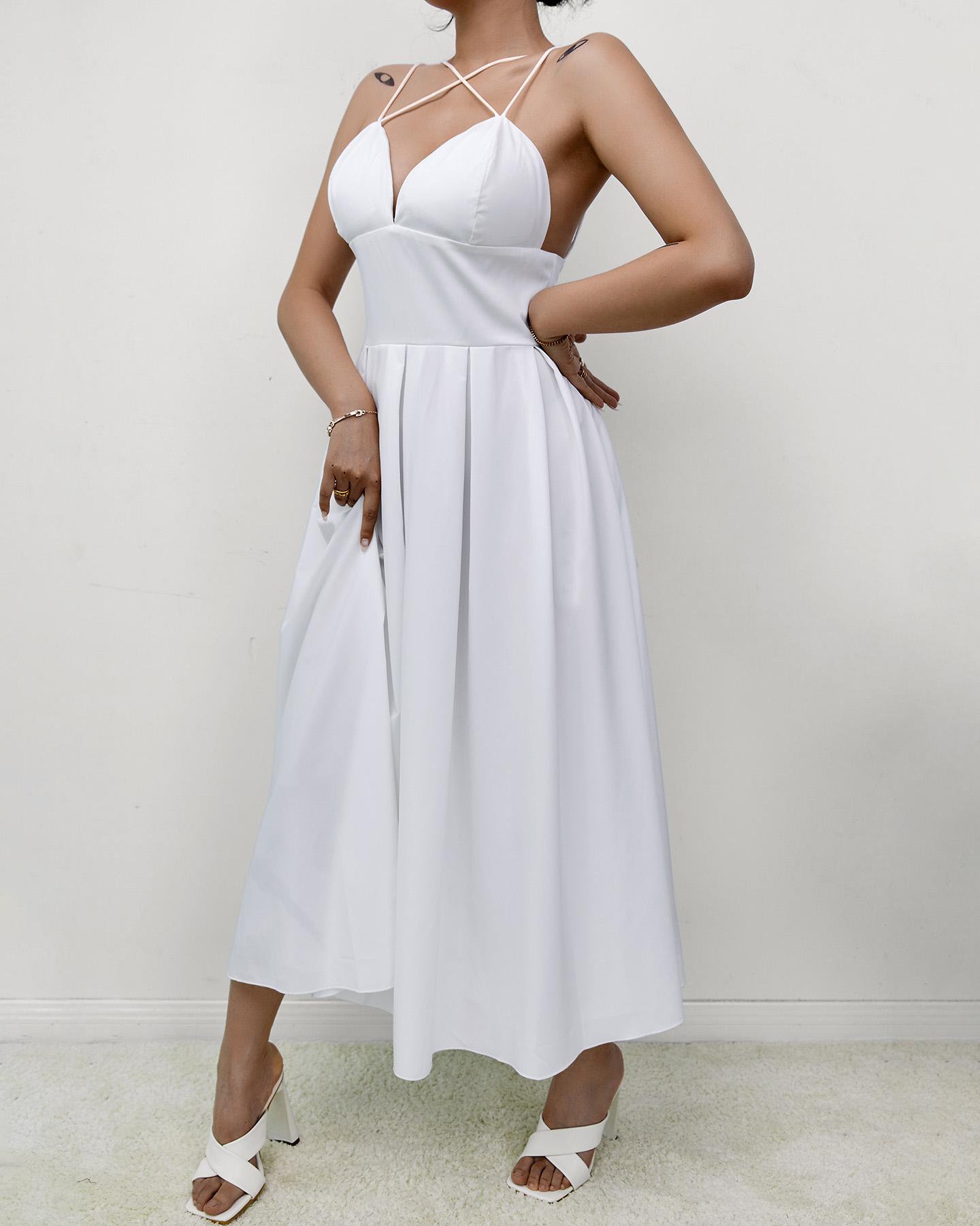 

Spaghetti Strap Crisscross Backless Party Dress, White