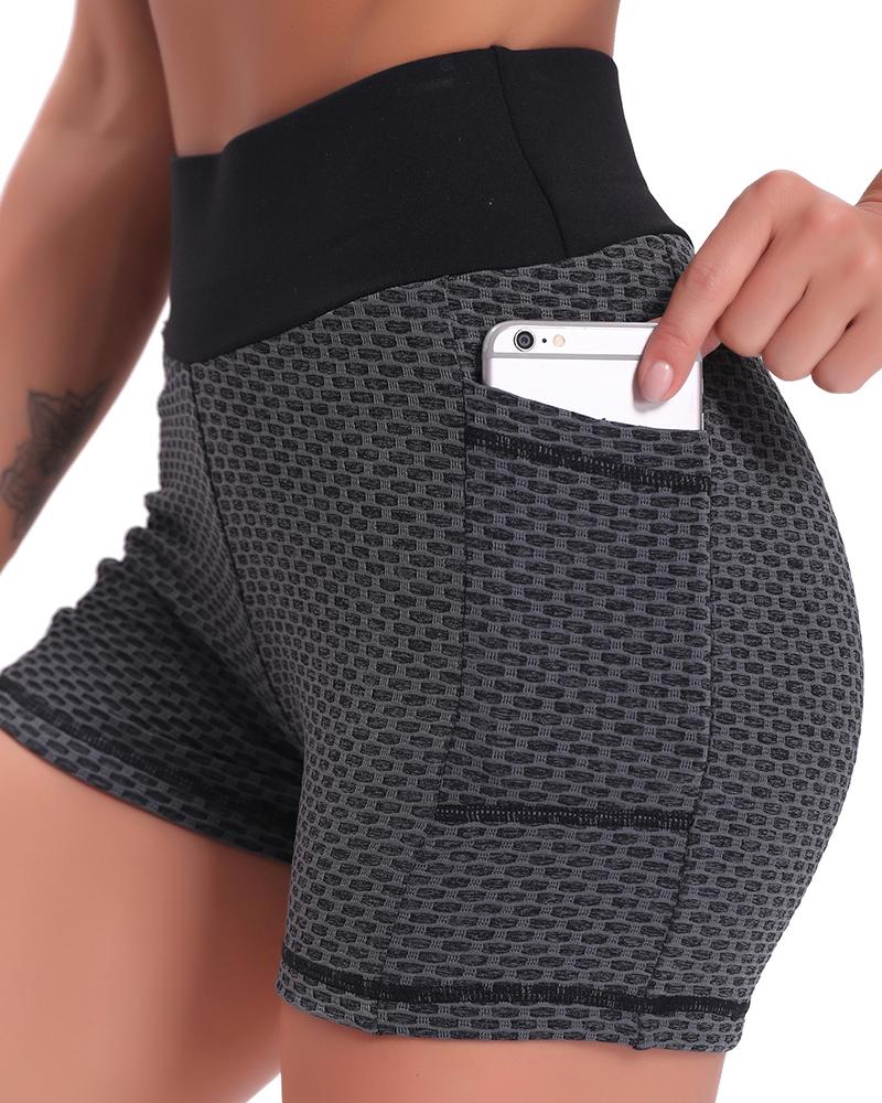 

High Waist Fishnet Skinny Sport Short Pants, Black