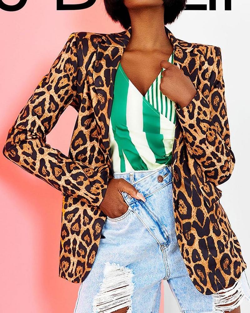 

Cheetah Print Pocket Decor Blazer Coat, Style1