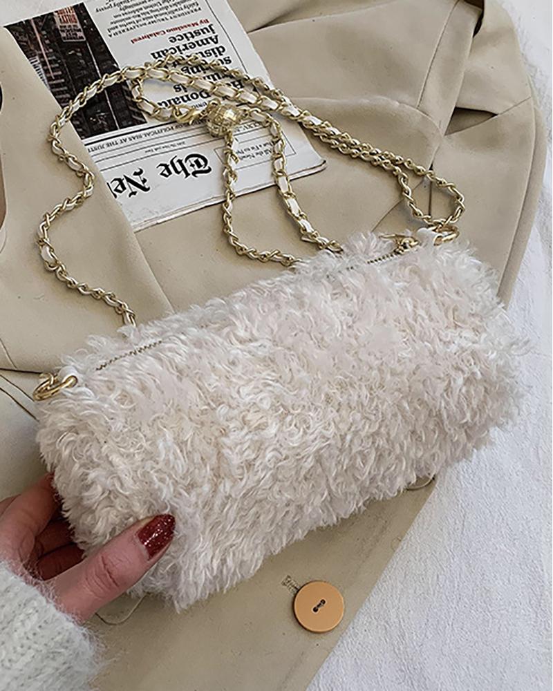 

Golder Ball Decor Chain Cylinder Bag, White