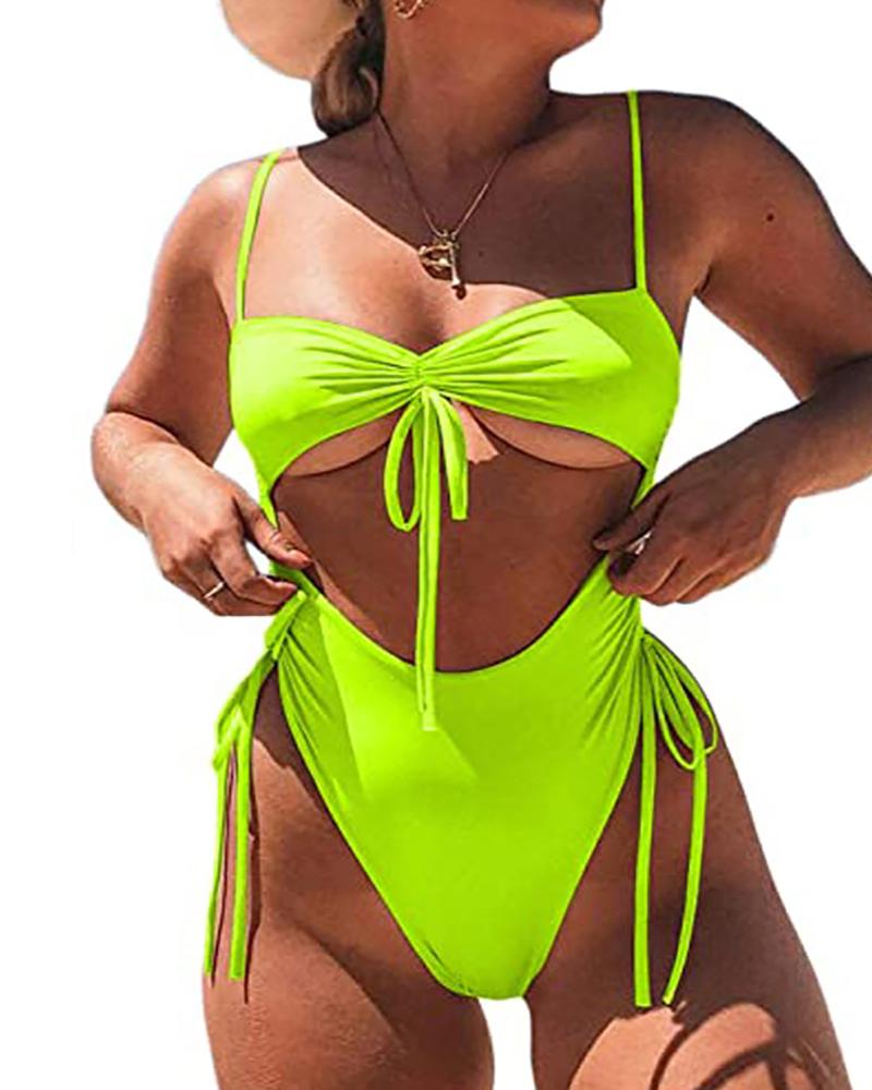 

Women Sexy High Waist One Piece Swimsuit Tummy Control Swimwear, Yellow