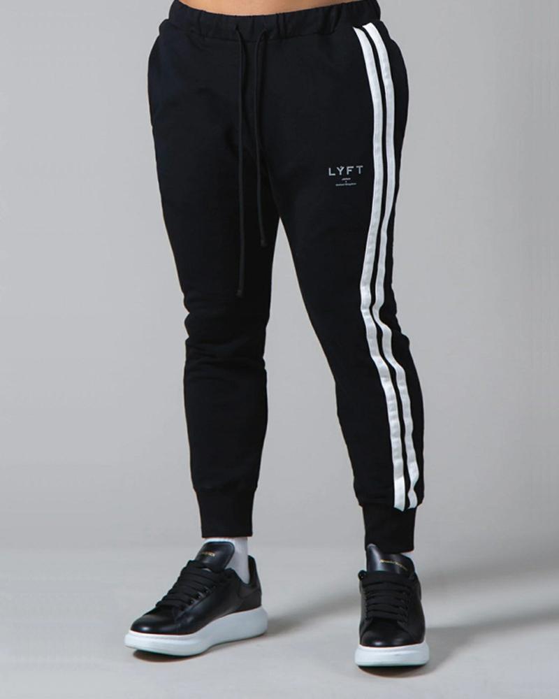 

Color Striped Skinny Feet Sweatpants Jogging Pants, Black