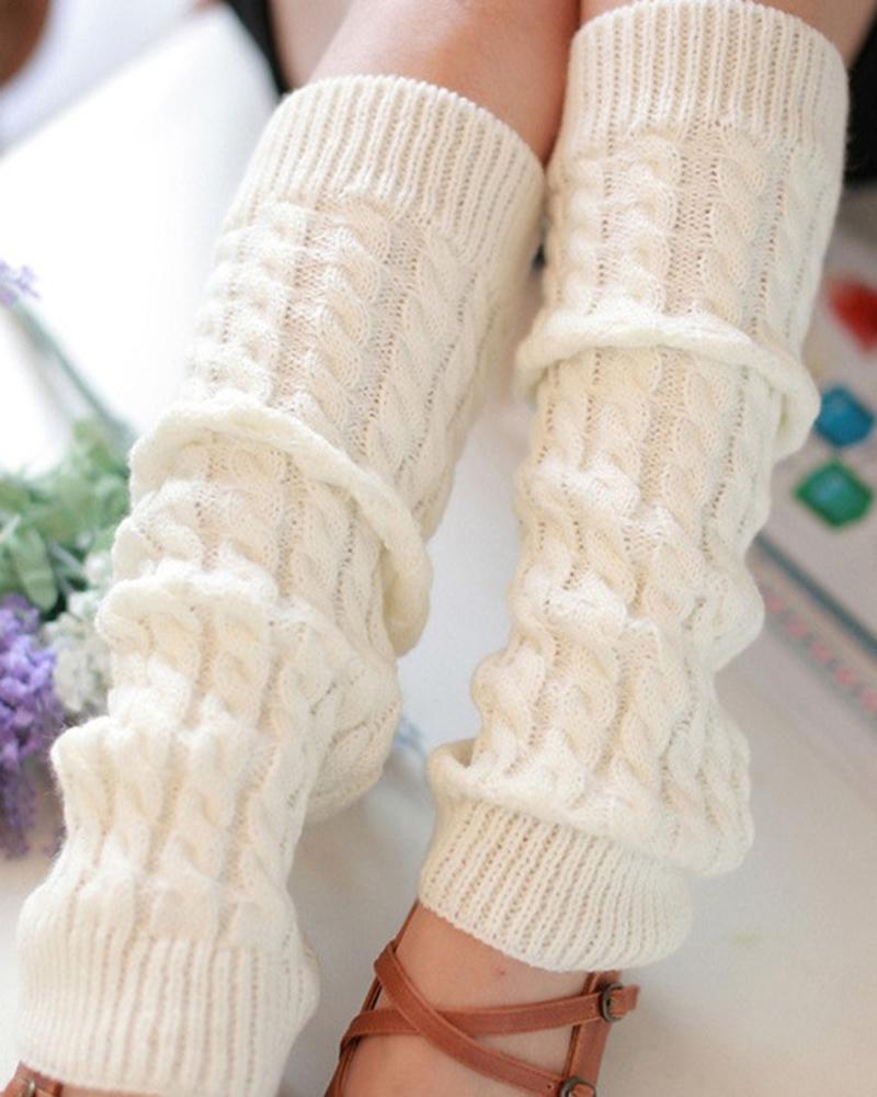 

1Pair Cable Knit Leg Warmers, White