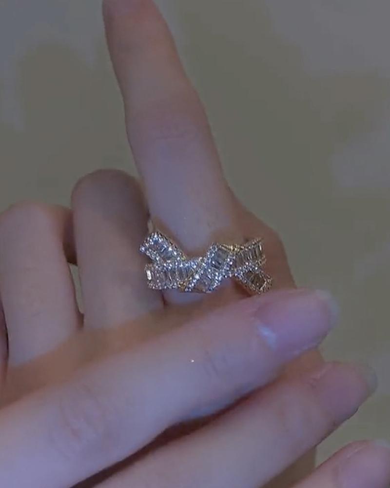 

1pc Rhinestone Decor Cuff Ring, Silver