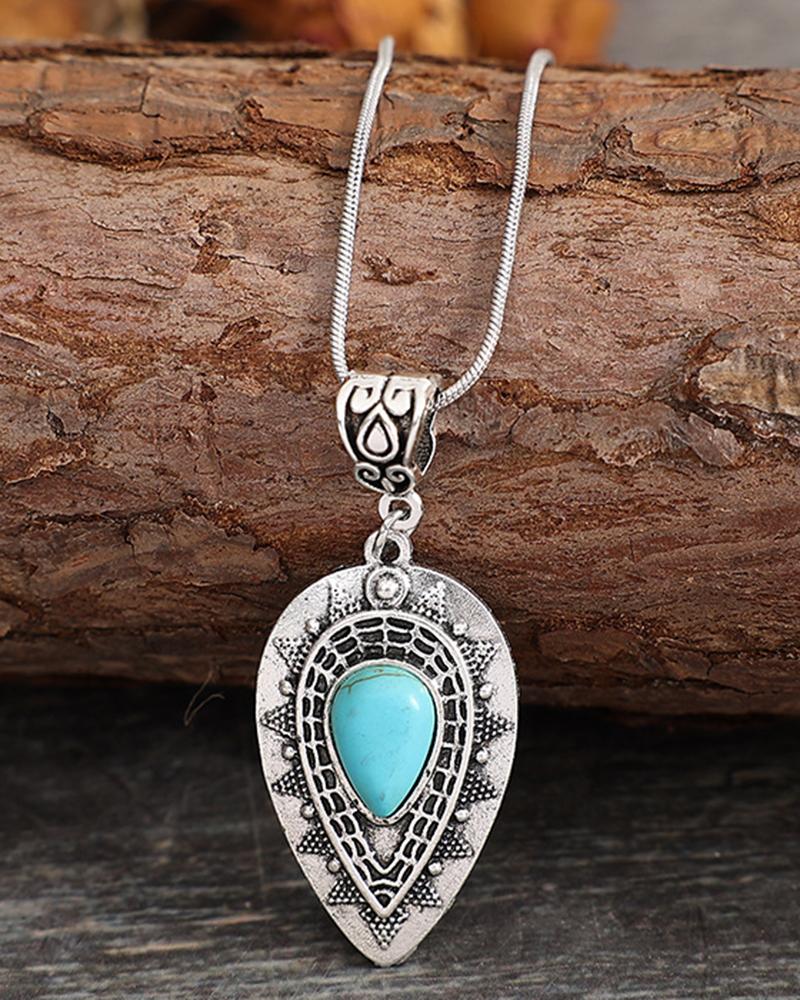 

1pc Bohemian Turquoise Waterdrop Pendant Necklace, Silver