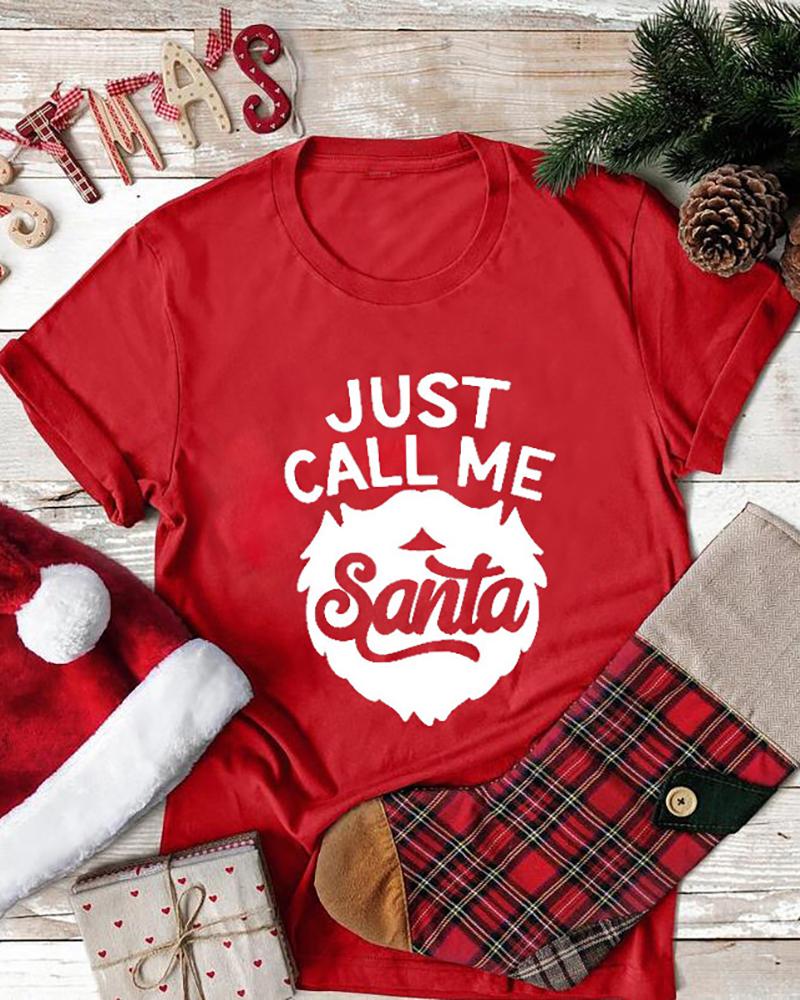 

Christmas Letter Print Short Sleeve Casual T-Shirt, Red