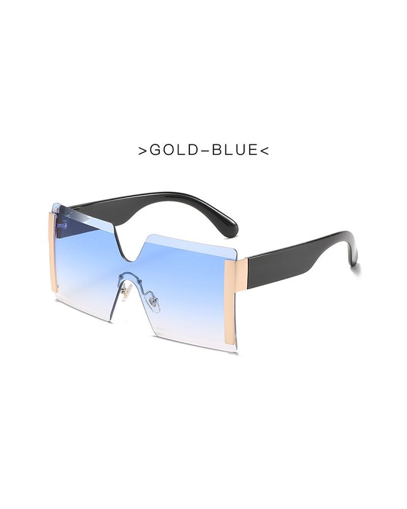 

1Pair Rimless Flat Top Ombre Lens Sunglasses, Blue