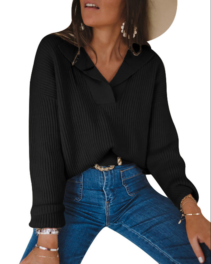 

Long Sleeve Knit Casual Sweater, Black