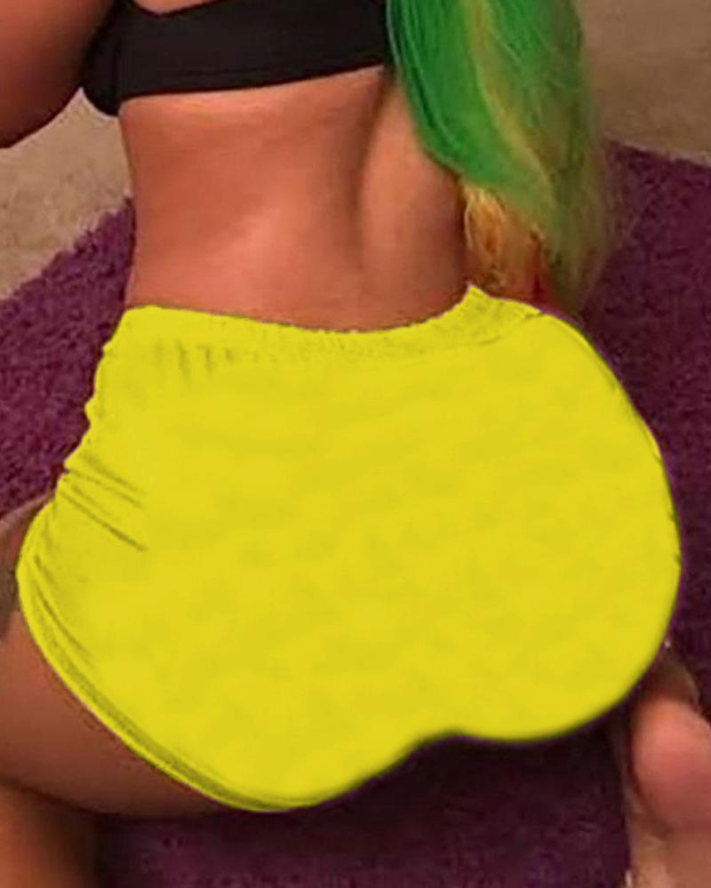 

Solid High Waist Fitted Casual Shorts, Yellow