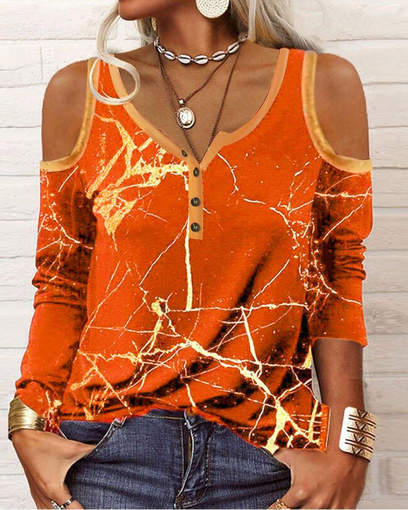 

Marble Print Cold Shoulder Top, Red