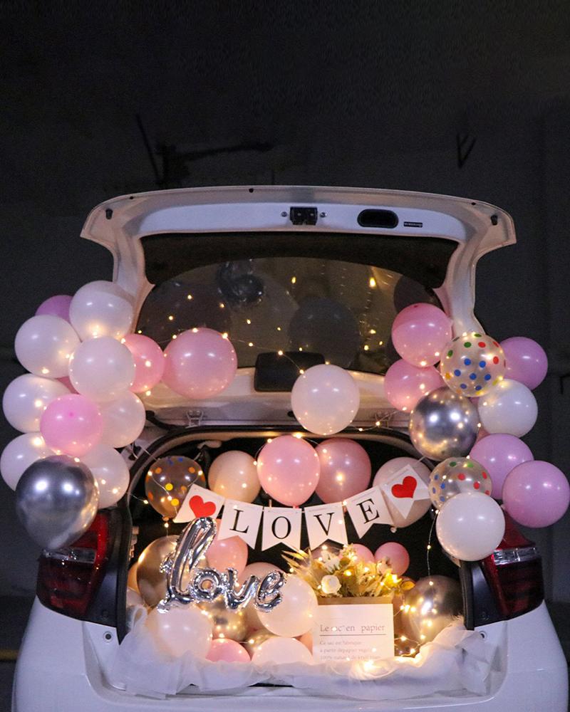 

Valentine's Day Car Trunk Surprise Propose Marriage Decoration Balloons With LED Light, Pink