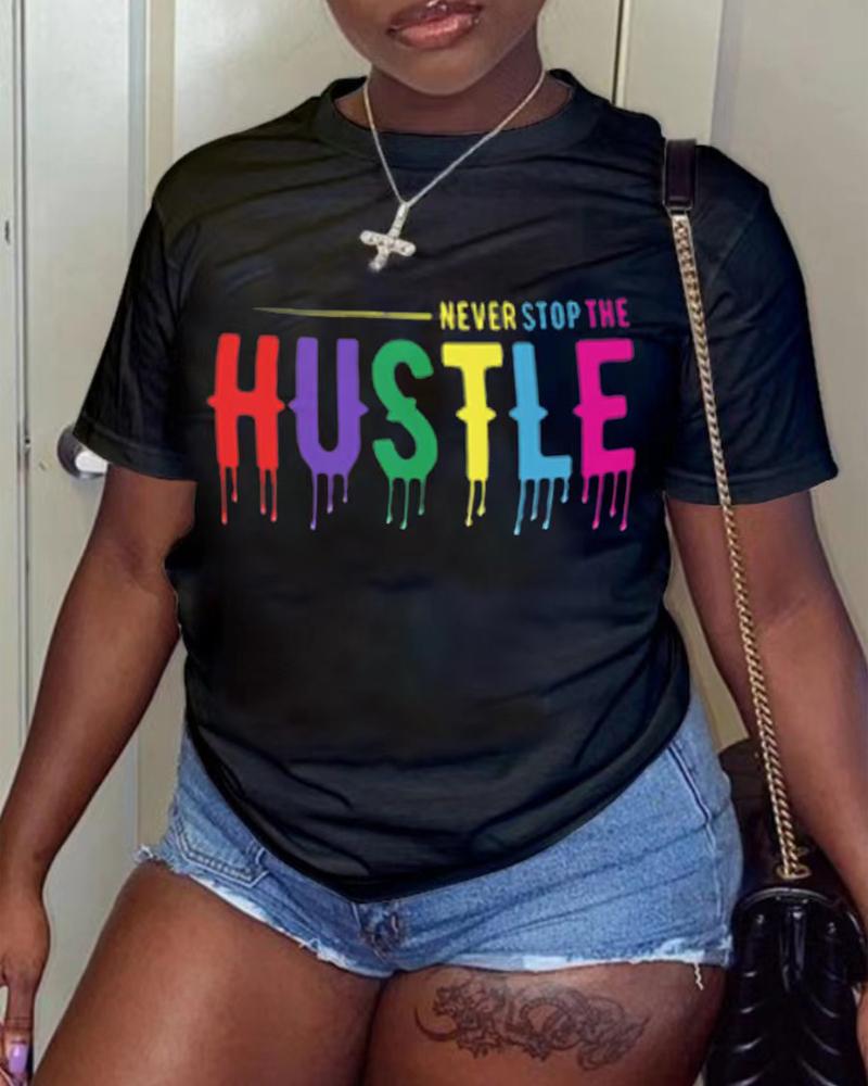 

Plus Size Never Stop The Hustle Print T-shirt, Black