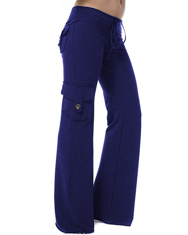 

Drawstring Wide Leg Pocket Design Pants, Dark blue