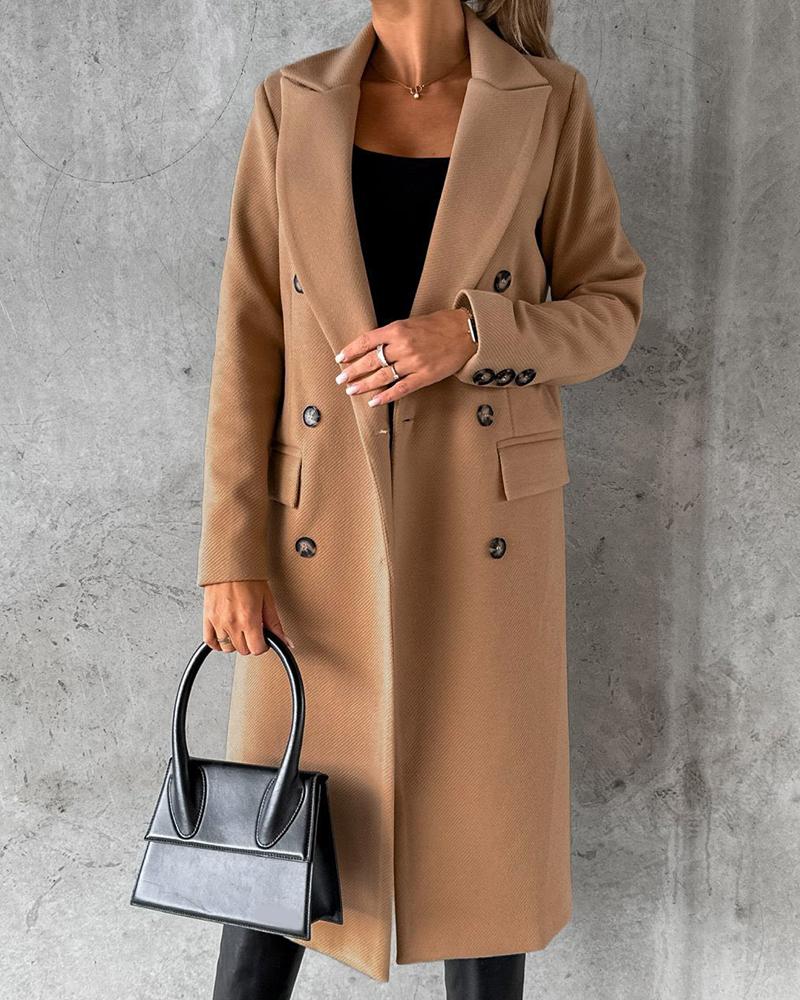 

Double Breasted Long Sleeve Pea Coat, Khaki