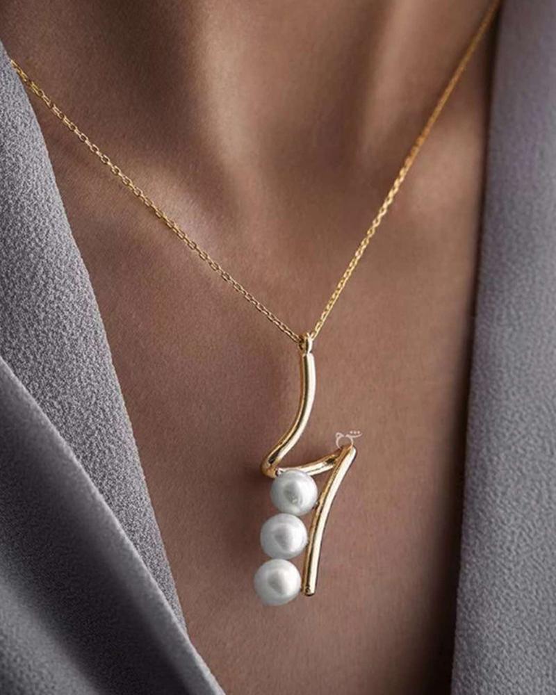 

1pc Pearls Decor Pendant Necklace, Gold
