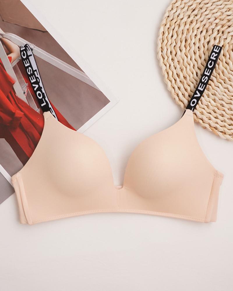 

Letter Strap Seamless Push Up Bra, Nude