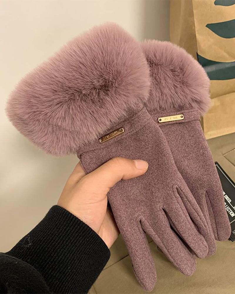 

1Pair Faux Fur Lined Driving Winter Warm Gloves, Purple