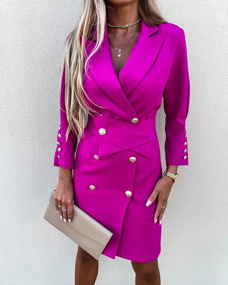 

Double Breasted Long Sleeve Work Dress, Hot pink