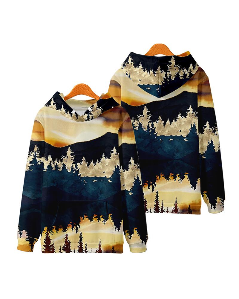 

Scenery Cartoon Print Long Sleeve Loose Hooded Sweatshirts, Style4