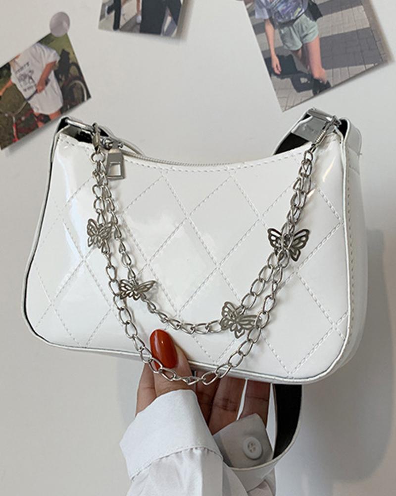 

Quilted Butterfly Chain Strap Shoulder Bag, White