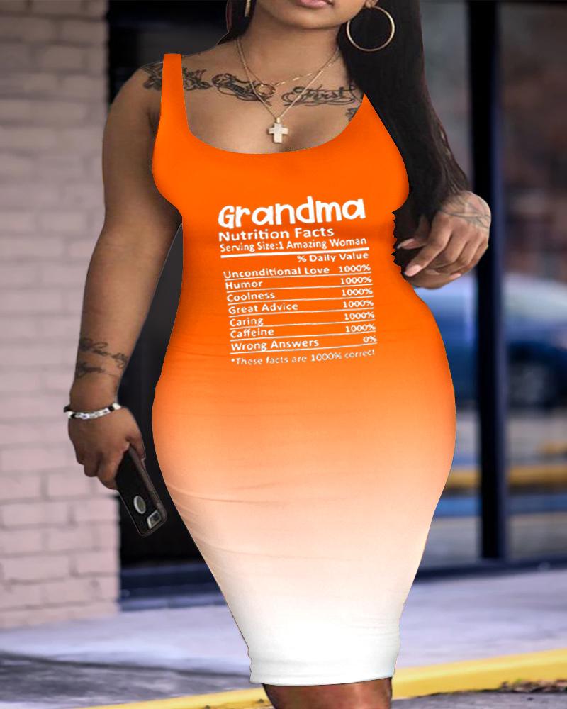 

Plus Size Grandma Letter Print Ombre Sleeveless Bodycon Dress, Orange