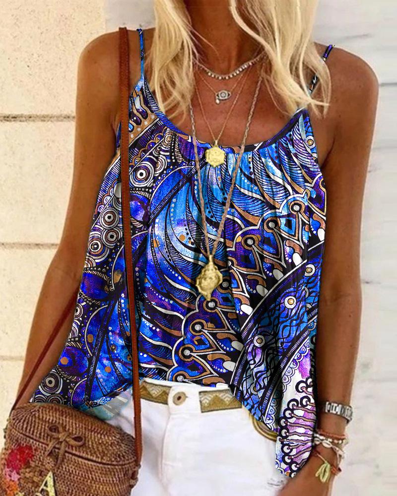 

Allover Print Flowy Cami Top, Blue
