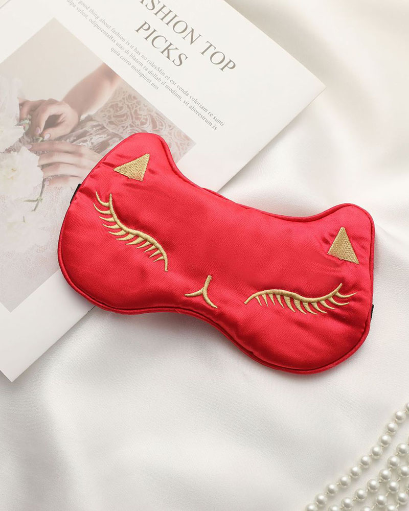 

Cat Embroidery Silk Sleep Mask Eye Sleep Shade Cover, Red
