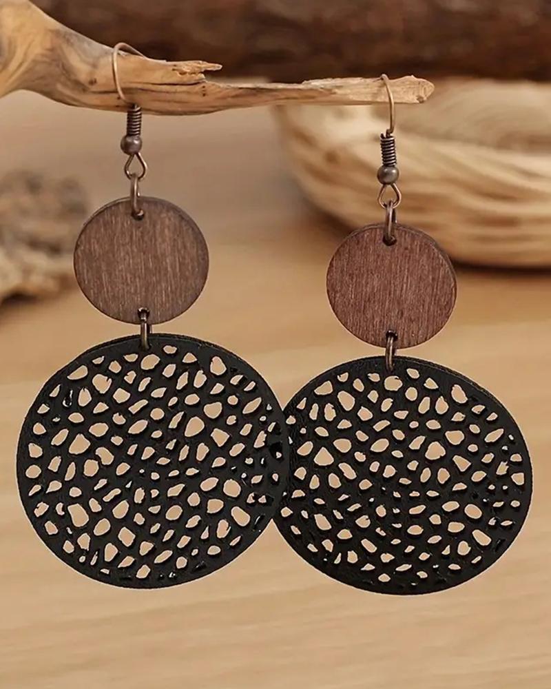 

1Pair Bohemian Hollow Out Round Hook Earrings, Black