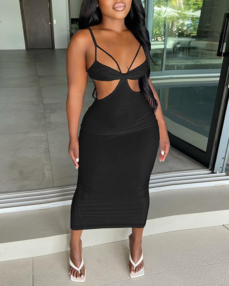 

Spaghetti Strap Slit Cutout Midi Dress, Black