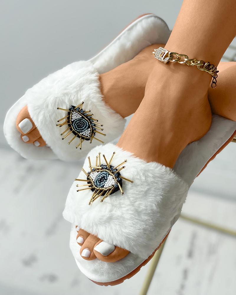 Pantuflas casuales mullidas con patrón de ojos