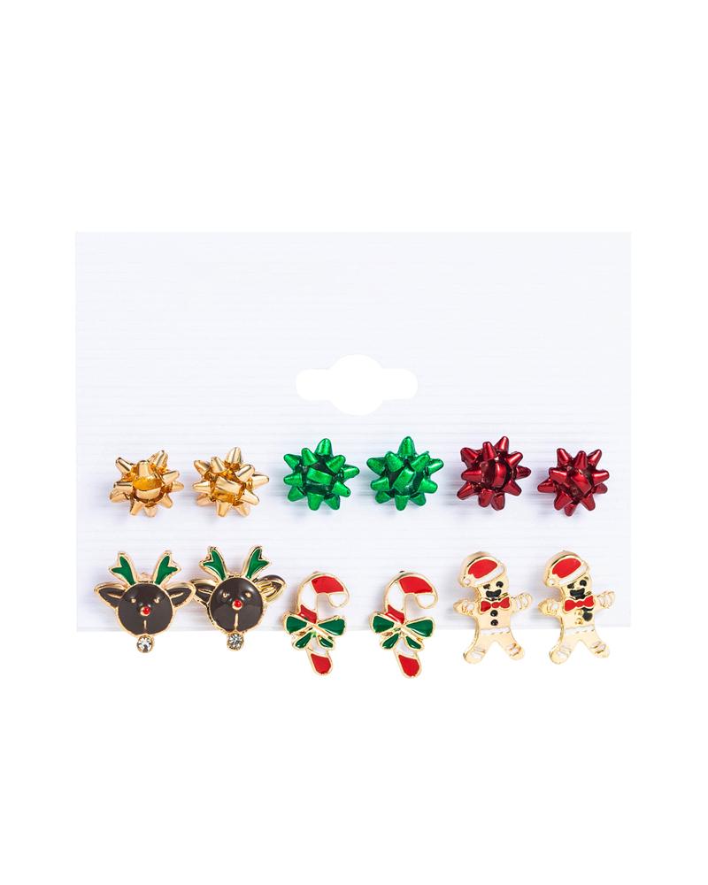 

6Pair Christmas Snowflake Santa Claus Elk Shaped Earrings Set, Style6