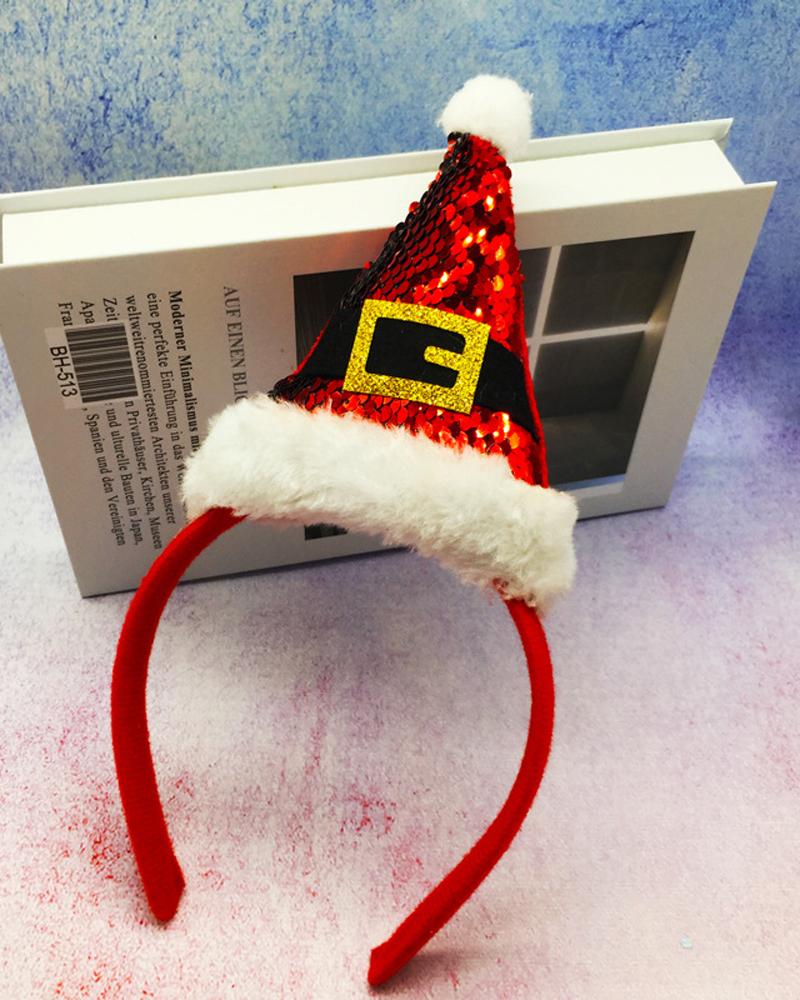 

1pc Christmas Contrast Sequin Santa Hat Decor Headband Hair Accessories Party Headpiece Xmas Gift, Red
