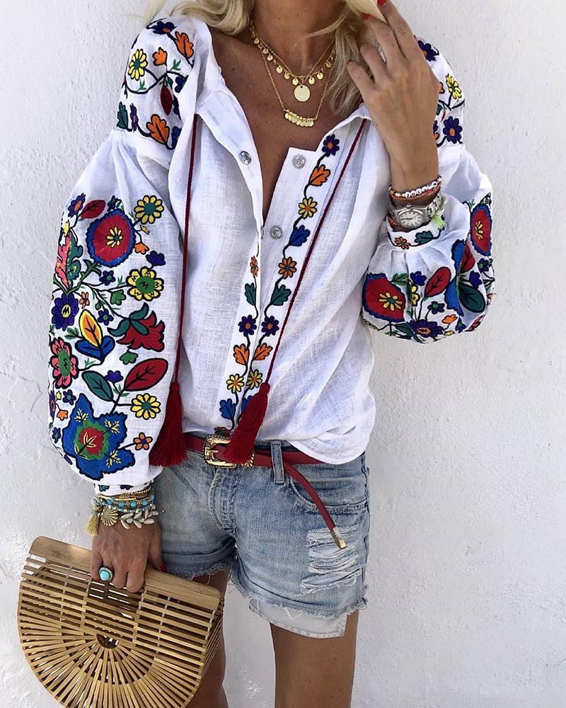 

Floral Print Lantern Sleeve Blouse, Multicolor