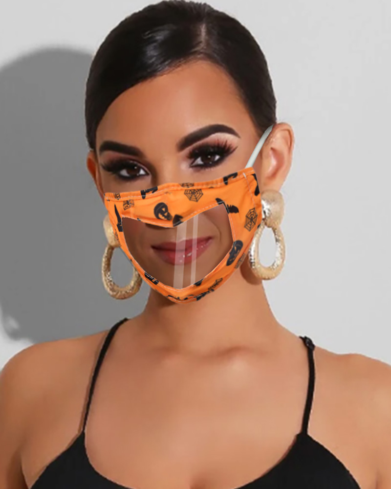 

Halloween Themed Happy Ghost Print Visible Face Mask, Style4